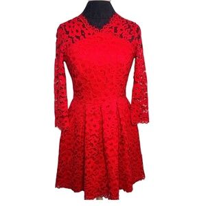 Shoshanna Farrah Red Lace Pocket Dress